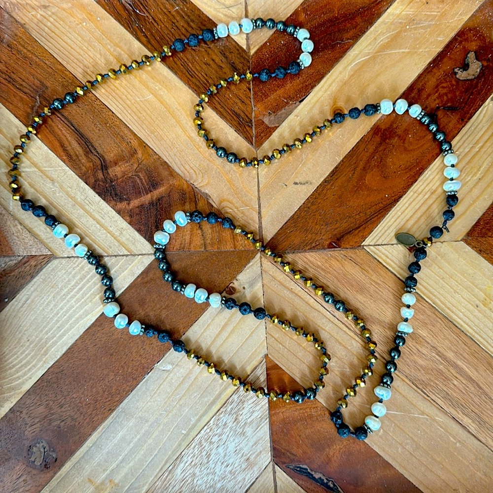 Volcanic Rock & Pearl Necklace